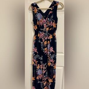 Enfocus Studio Navy Floral Maxi Dress with Pink & Orange Blooms
